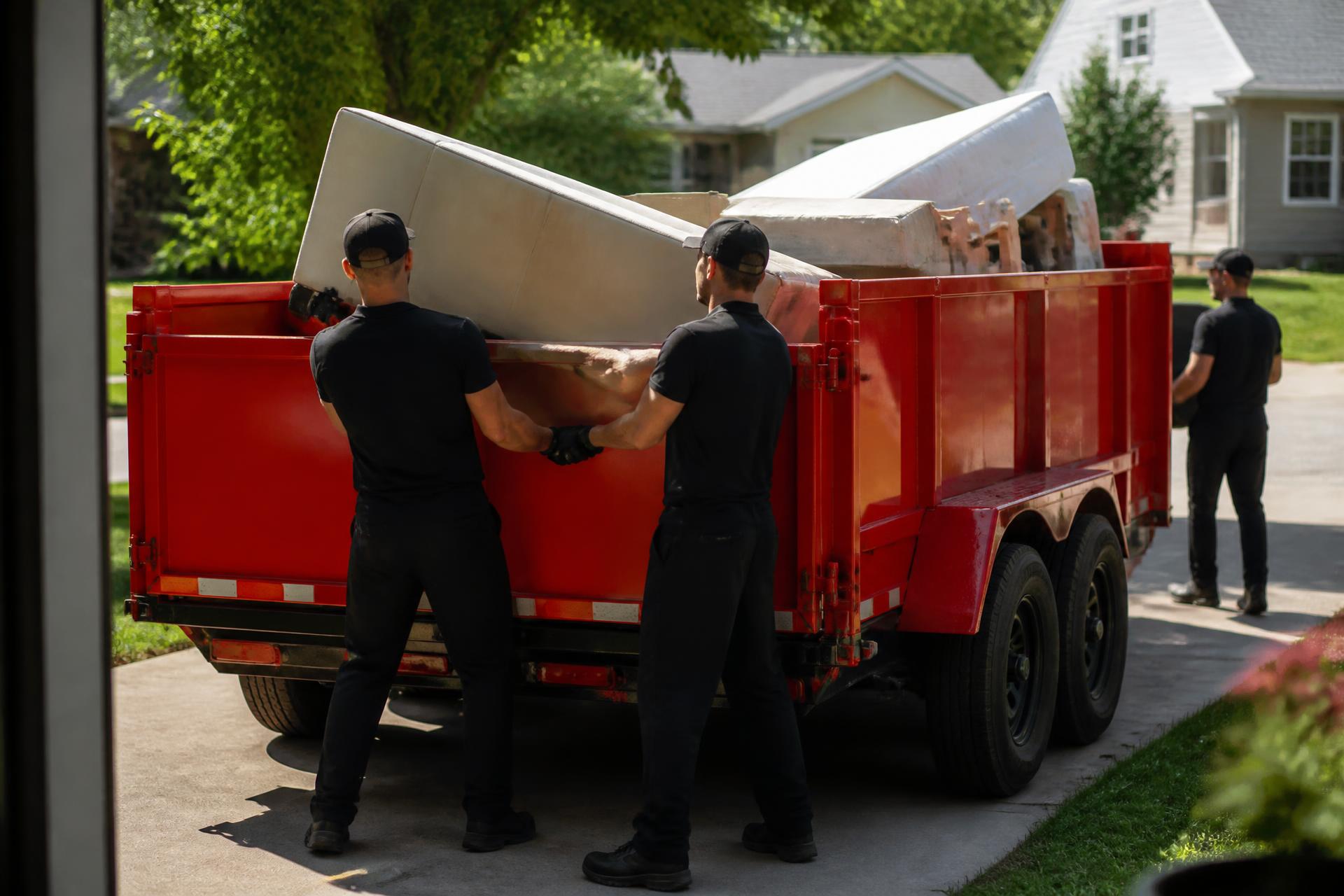 Iron Hands Hauling crew loading a trailer with removed furniture in Kansas City